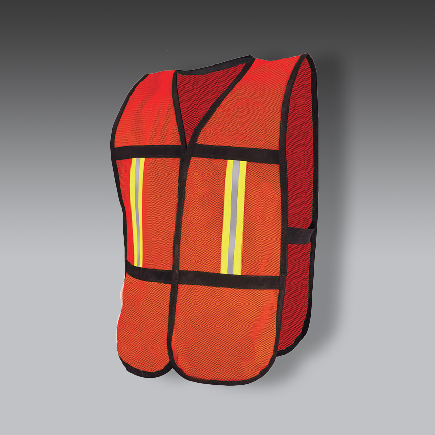 chalecos para la seguridad industrial de malla anaranjado de alta visibilidad con reflejante textil modelo sr 1012cr marca jyrsa